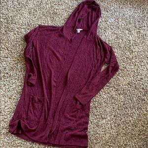 American Eagle Long Cardigan With Pockets - Maroon